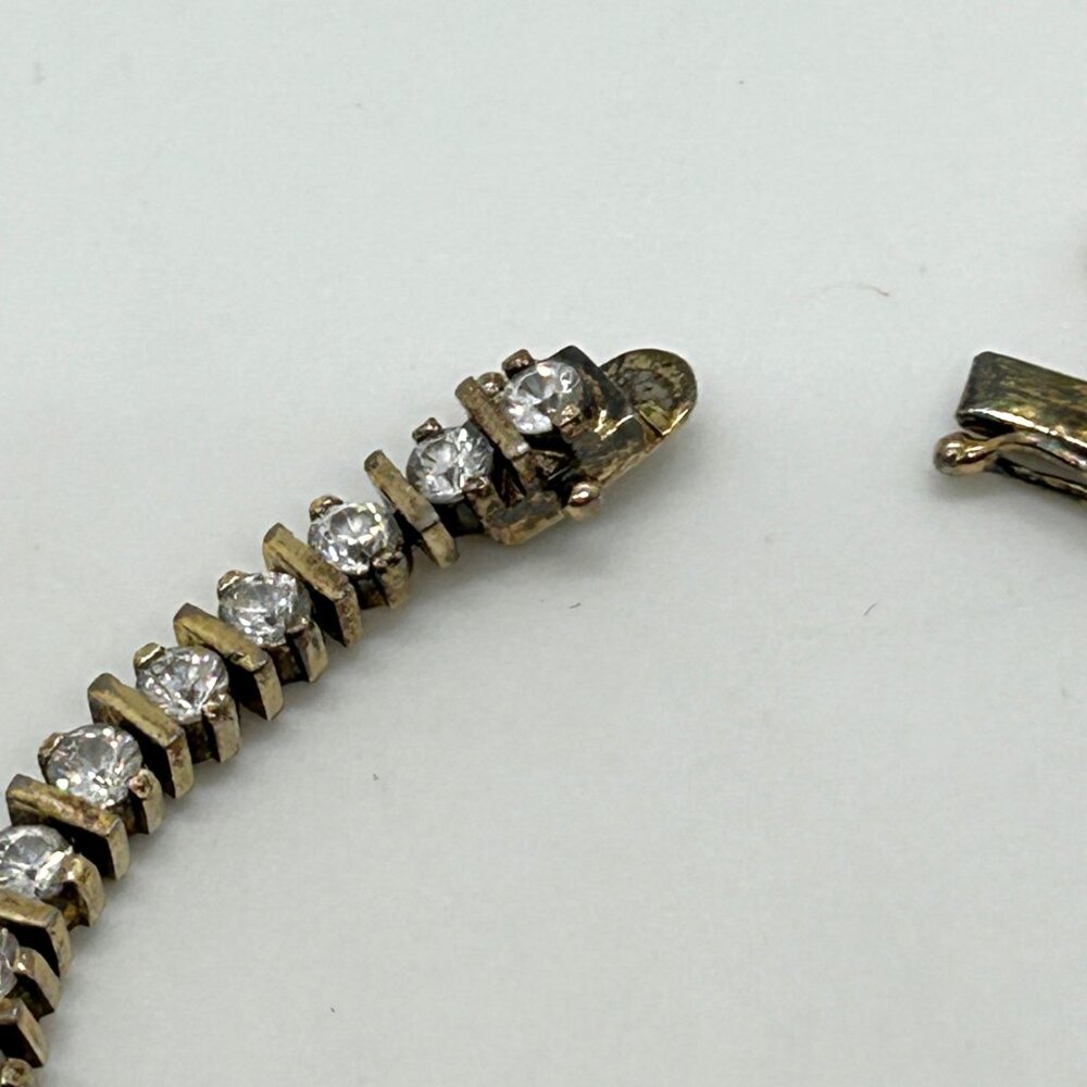 Vintage Sterling Silver Tennis Bracelet Gold Vermeil CZ Round Cut Cubic Zirconia - Picture 3 of 13
